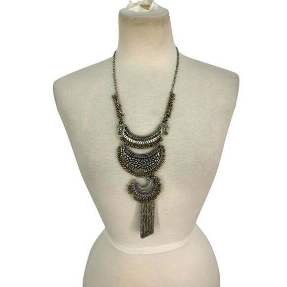 Vintage Silver Tone Layered Fringe Necklace - Picture 1 of 4